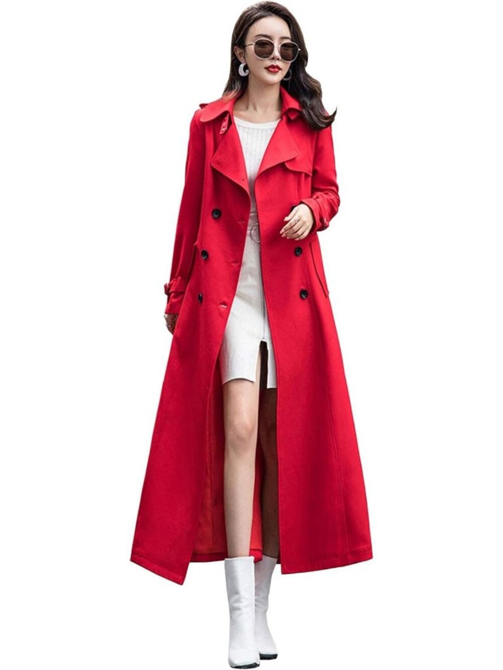 Chic Double Breasted Duster Trench Coat | Slim Fit Long Sleeve Overcoat for